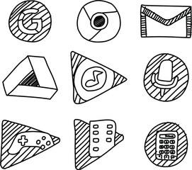 hand drawn technology icon set for business and graphic design content
