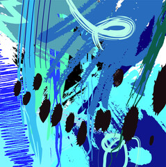 Abstract colourful blue paint brush and strokes, scribble lines pattern background. creative nice hand drawn and splash colours for your design. Nice tone colours fantasy stripes and grunge