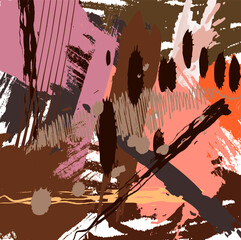 Abstract colourfu brownl paint brush and strokes, splash colours pattern background. Creative nice hand drawn and stripes texture for your design