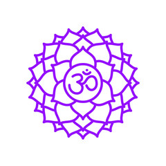 Sahasrara icon. The seventh crown, parietal chakra. Vector purple line symbol. Sacral sign. Meditation
