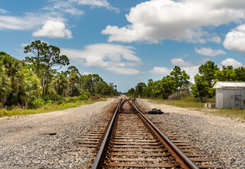 Fototapeta na wymiar railway in the countryside with blue sky