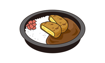 日本の持ち帰りのコロッケカレー弁当