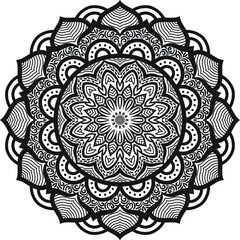 Flower mandala circular pattern in solid and outline form. Mandala pattern for coloring books, decoration, ornament, tattoo, home decor, tapestries. Mandala pattern for tapestry home decoration