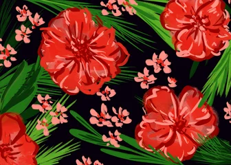 Foto auf Acrylglas Red flowers and green branches holiday illustration © IlzeLuceroPhoto