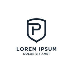 Letter P Shield Logo Line Vector Design