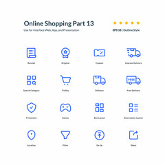 Shopping delivery receipt icon set app element interface part 13 vector graphic design illustration for mobile web presentation