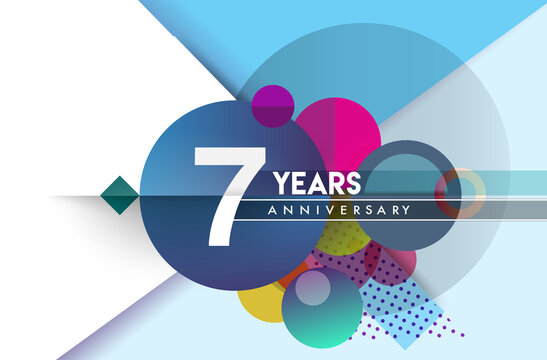 7th years anniversary logo, vector design birthday celebration with colorful geometric background and circles shape.