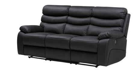 black leather lounge with recliners side view closed