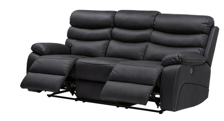 black leather lounge with recliners side view 2
