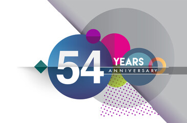 54th years anniversary logo, vector design birthday celebration with colorful geometric background and circles shape.