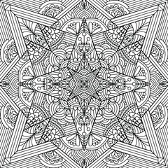star with flowers and abracta figures drawn on a white background for coloring, vector