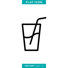 Glass and Straw Icon Vector Logo Design Template. Drink icon.