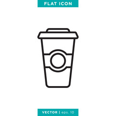 Paper Cup Icon Line Vector Logo Design Template. Editable Stroke.