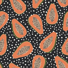 Papaya fruits seamless pattern with dots background. Tropical fuits © CaroTerranova