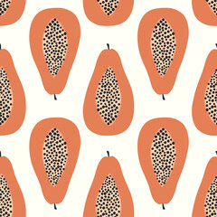 Papaya fruits seamless pattern with white background. Tropical fuits