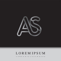 initial logo letter AS, linked outline silver colored, rounded logotype
