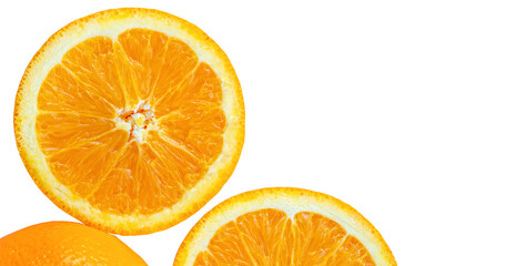 Slice of fresh orange isolated on white background