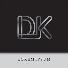 initial logo letter DK, linked outline silver colored, rounded logotype