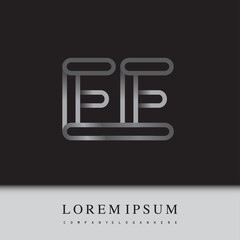 initial logo letter EE, linked outline silver colored, rounded logotype