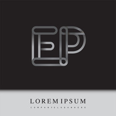 initial logo letter EP, linked outline silver colored, rounded logotype