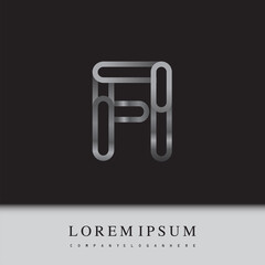 initial logo letter FI, linked outline silver colored, rounded logotype