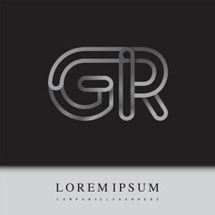 initial logo letter GR, linked outline silver colored, rounded logotype