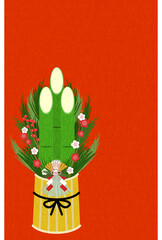 年賀状：門松と赤い背景