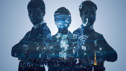 Business and technology concept. Silhouettes of group of businessperson. Human resources.