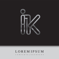initial logo letter IK, linked outline silver colored, rounded logotype
