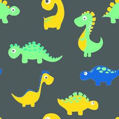 Childish dinosaur seamless pattern for fashion clothes, fabric, t shirts. hand drawn vector