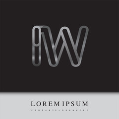 initial logo letter IW, linked outline silver colored, rounded logotype