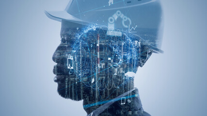 Industrial technology concept. Communication network. INDUSTRY 4.0. Factory automation.