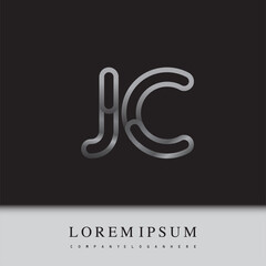 initial logo letter JC, linked outline silver colored, rounded logotype
