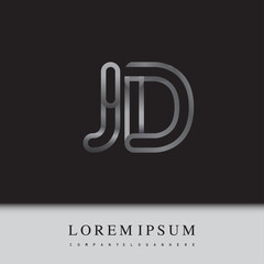 initial logo letter JD, linked outline silver colored, rounded logotype