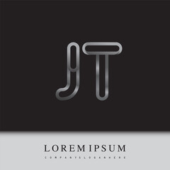 initial logo letter JT, linked outline silver colored, rounded logotype