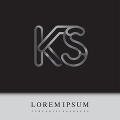 initial logo letter KS, linked outline silver colored, rounded logotype