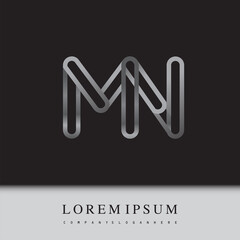 initial logo letter MN, linked outline silver colored, rounded logotype