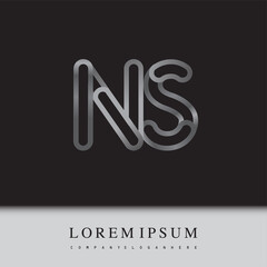 initial logo letter NS, linked outline silver colored, rounded logotype