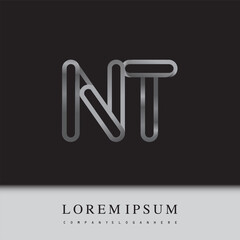 initial logo letter NT, linked outline silver colored, rounded logotype