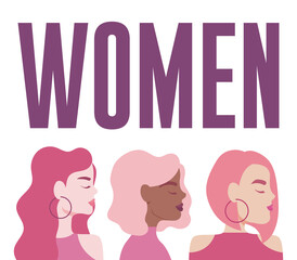 portrait of beautiful women, young multi ethnic women in profile