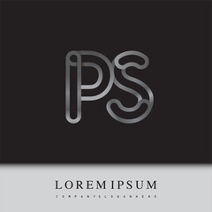 initial logo letter PS, linked outline silver colored, rounded logotype