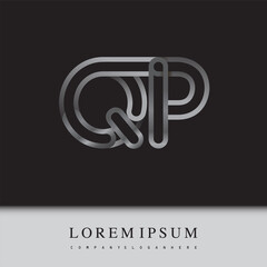 initial logo letter QP, linked outline silver colored, rounded logotype