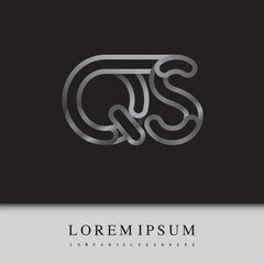 initial logo letter QS, linked outline silver colored, rounded logotype