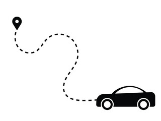Car Dotted Path Line Driving Towards Destination Journey. Black Illustration Isolated on a White Background. EPS Vector 