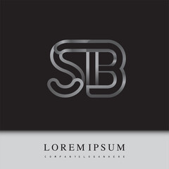 initial logo letter SB, linked outline silver colored, rounded logotype