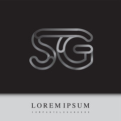 initial logo letter SG, linked outline silver colored, rounded logotype