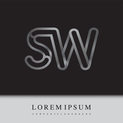 initial logo letter SW, linked outline silver colored, rounded logotype