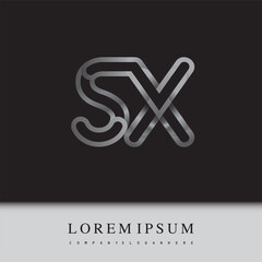 initial logo letter SX, linked outline silver colored, rounded logotype