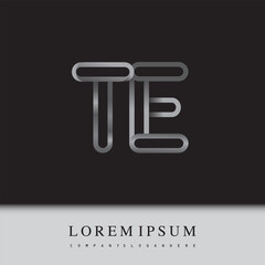 initial logo letter TE, linked outline silver colored, rounded logotype