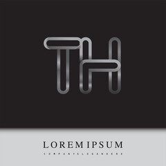 initial logo letter TH, linked outline silver colored, rounded logotype